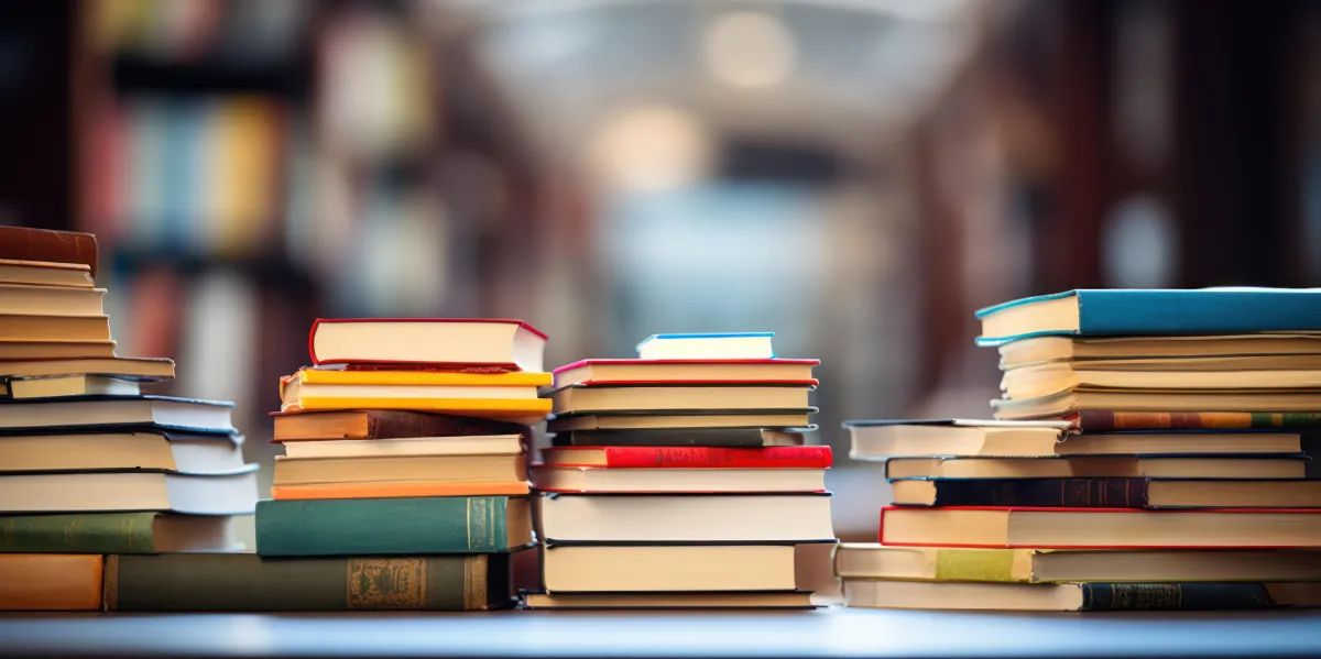 Readers with books in a library